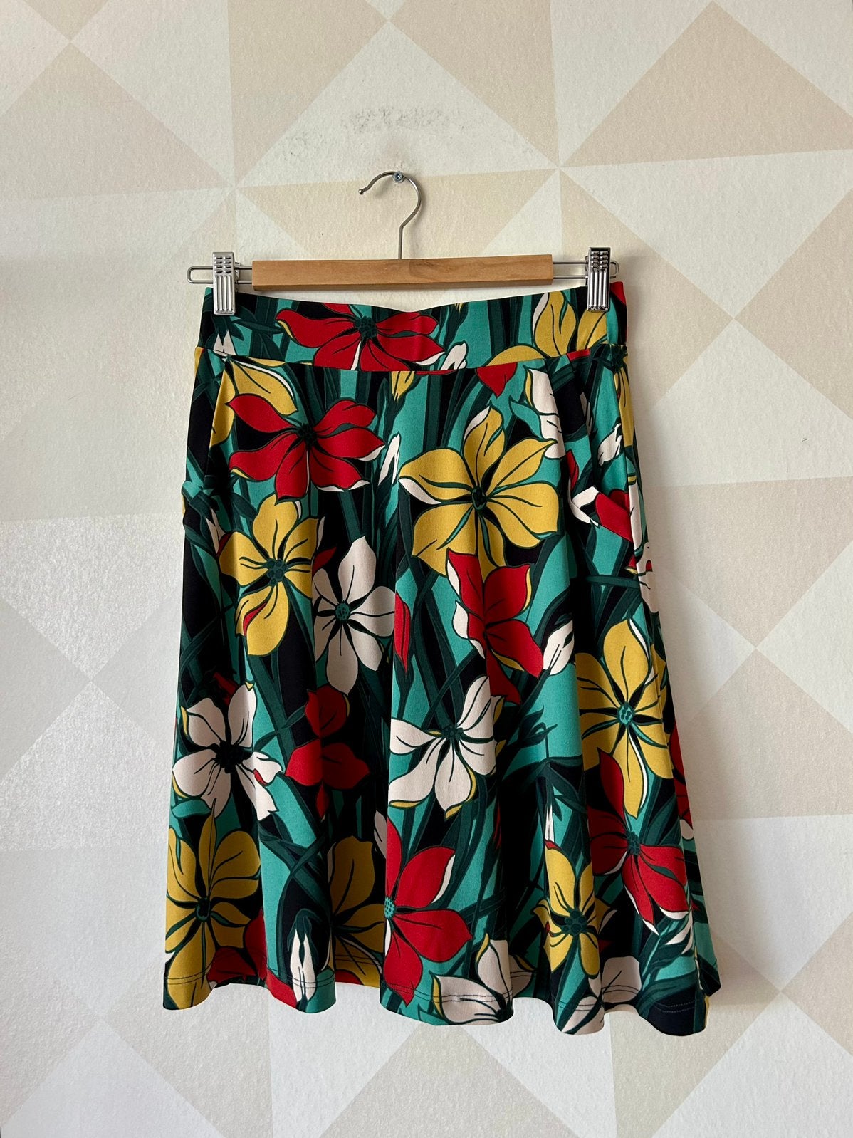 King Louie Serena Skirt rok a-lijn groen bloem S/36 zgan, Ophalen of Verzenden, Zo goed als nieuw, King Louie, Maat 36 (S)