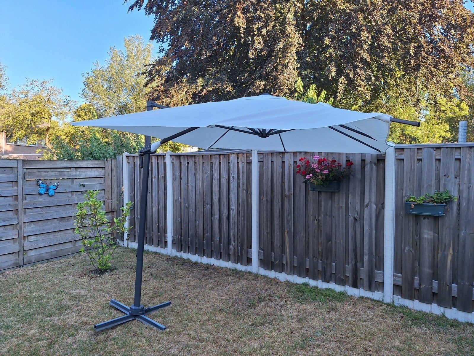 Zweefparasol met hoes en voet - Gebruikt, Ophalen, Verstelbaar, Gebruikt, 2 tot 3 meter