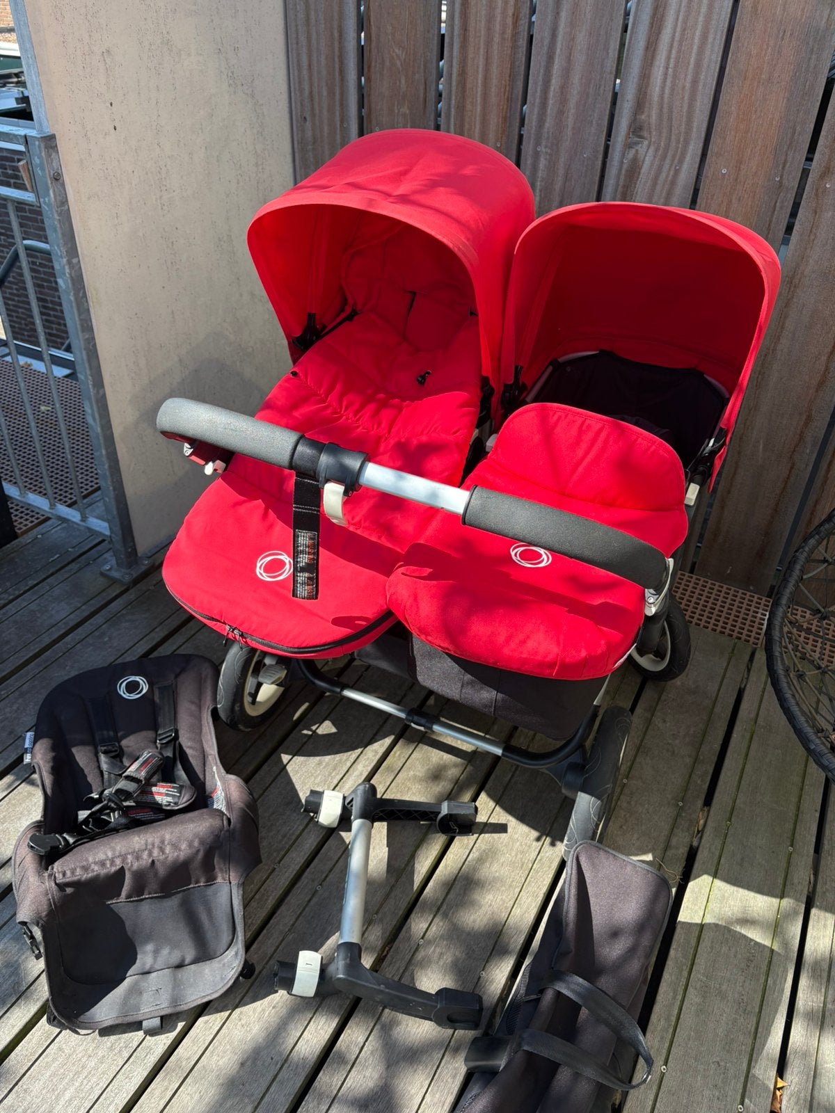 Bugaboo Donkey duowagen rood -  met accessoires, Ophalen, Gebruikt, Combiwagen, Duowagen