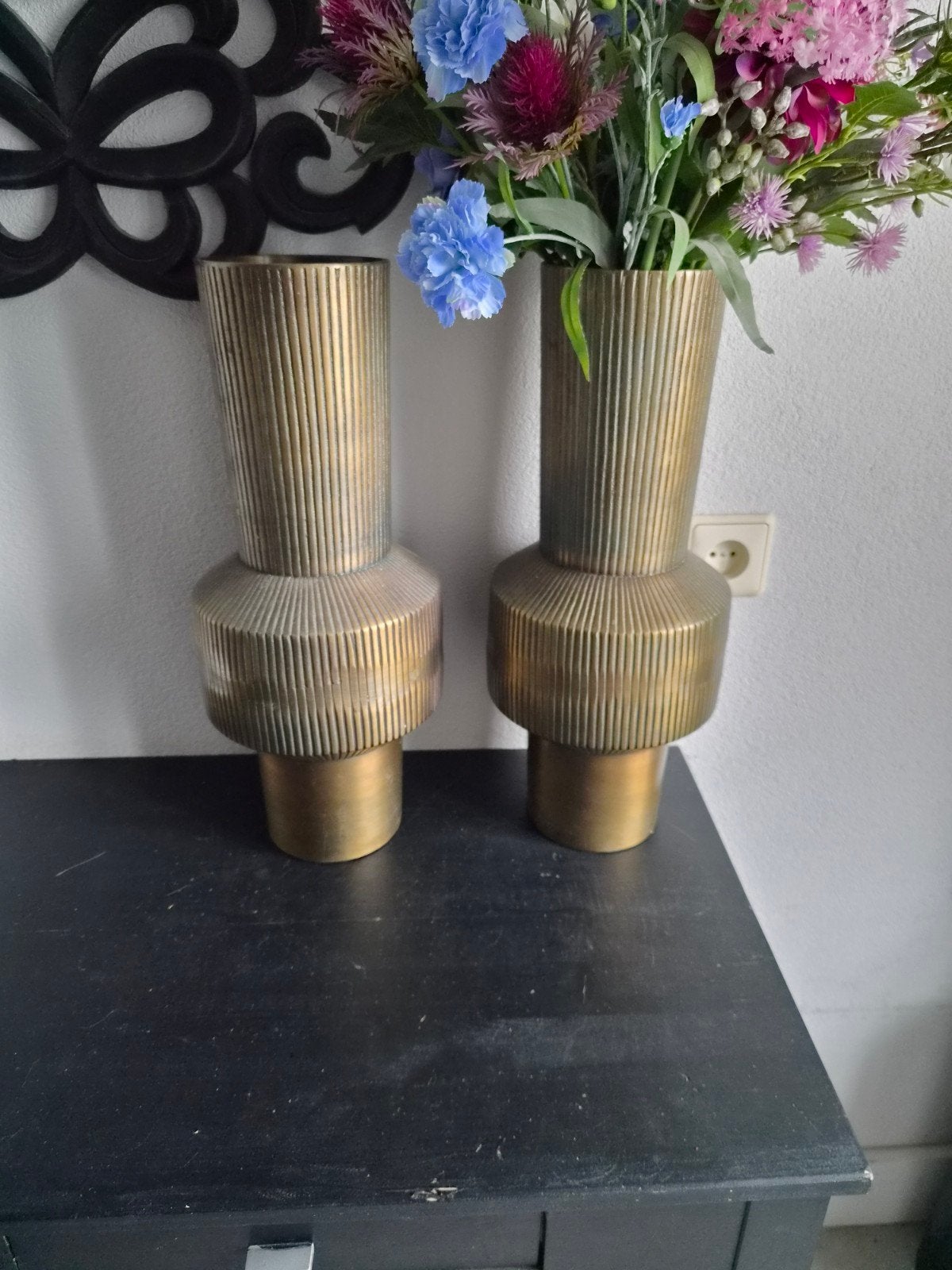 Zwarte houten sidetable met lades en plank, Gebruikt, Ophalen of Verzenden, 100 tot 125 cm, Minder dan 100 cm