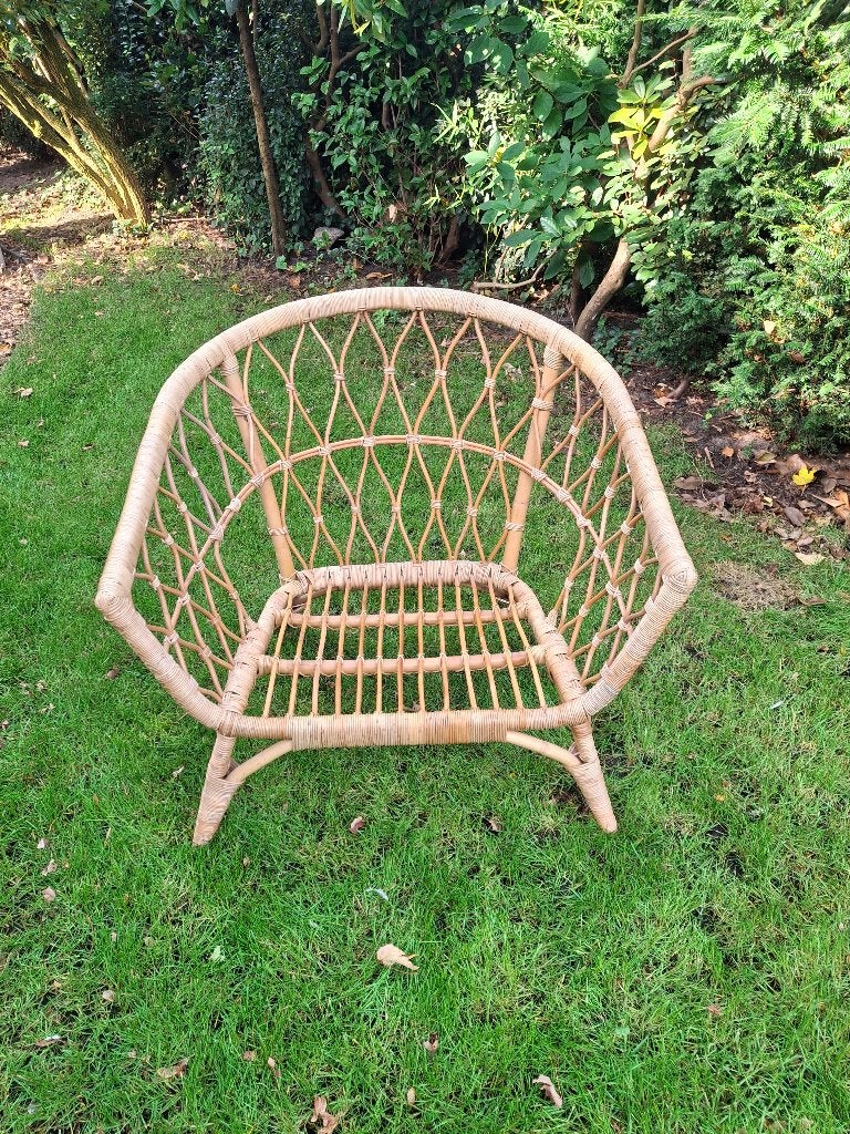 Rotan fauteuil, binnen/buiten, Ophalen, Zo goed als nieuw, 50 tot 75 cm, Riet of Rotan