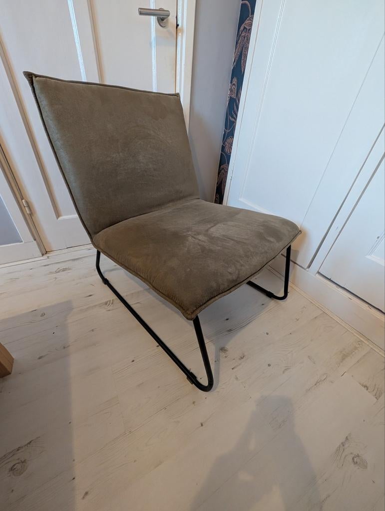 Olijfgroene Fauteuil Cooper met metalen onderstel, Ophalen, Gebruikt, 75 tot 100 cm, Stof