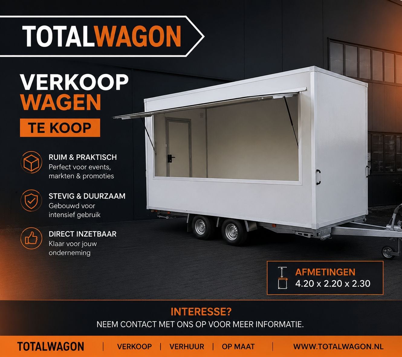 Te koop uit voorraad casco verkoopwagens Ditch trailer, Ophalen, Totalwagon, Info@totalwagon.nl, Stirlingstraat 5 beek
