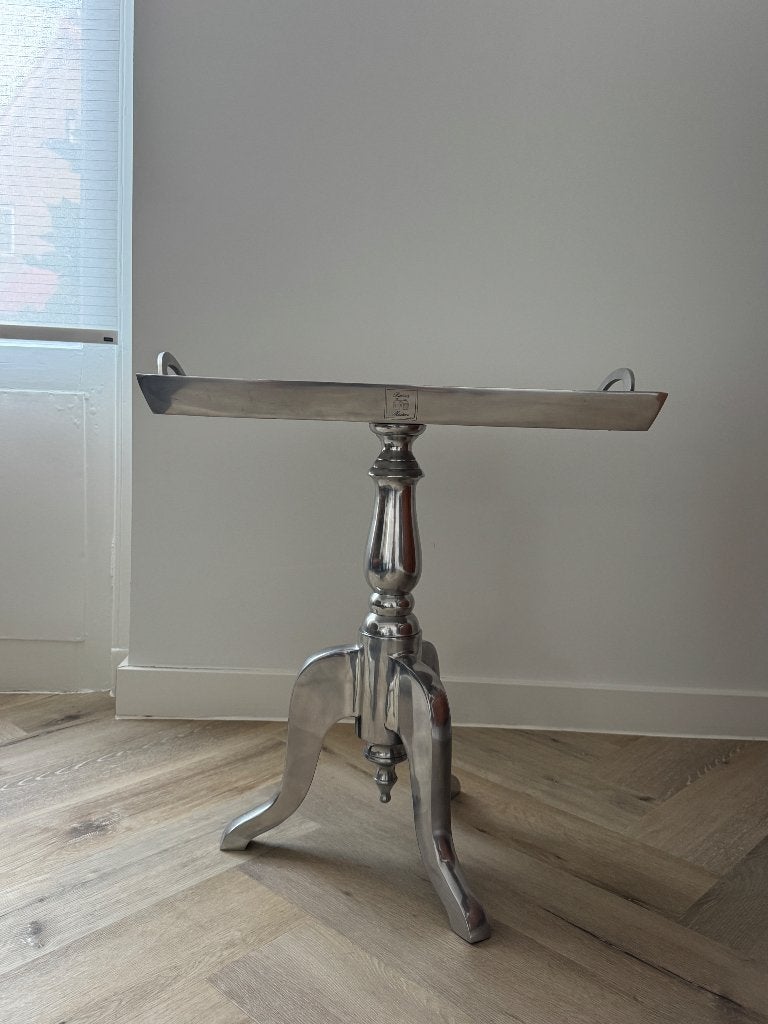 Riviera Maison zilveren bijzettafel, Ophalen, Gebruikt, Metaal of Aluminium, 55 tot 75 cm
