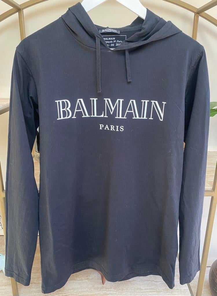 Balmain longsleeve met capuchon, Ophalen of Verzenden, Zo goed als nieuw, Maat 48/50 (M), Zwart