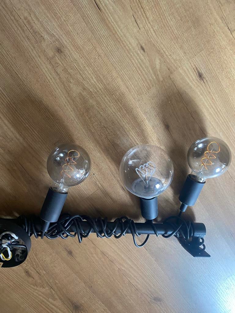 Industriële lamp met 5 lichtbollen - Zwart metaal, Huis en Inrichting, Lampen | Hanglampen, Ophalen, Gebruikt, Metaal