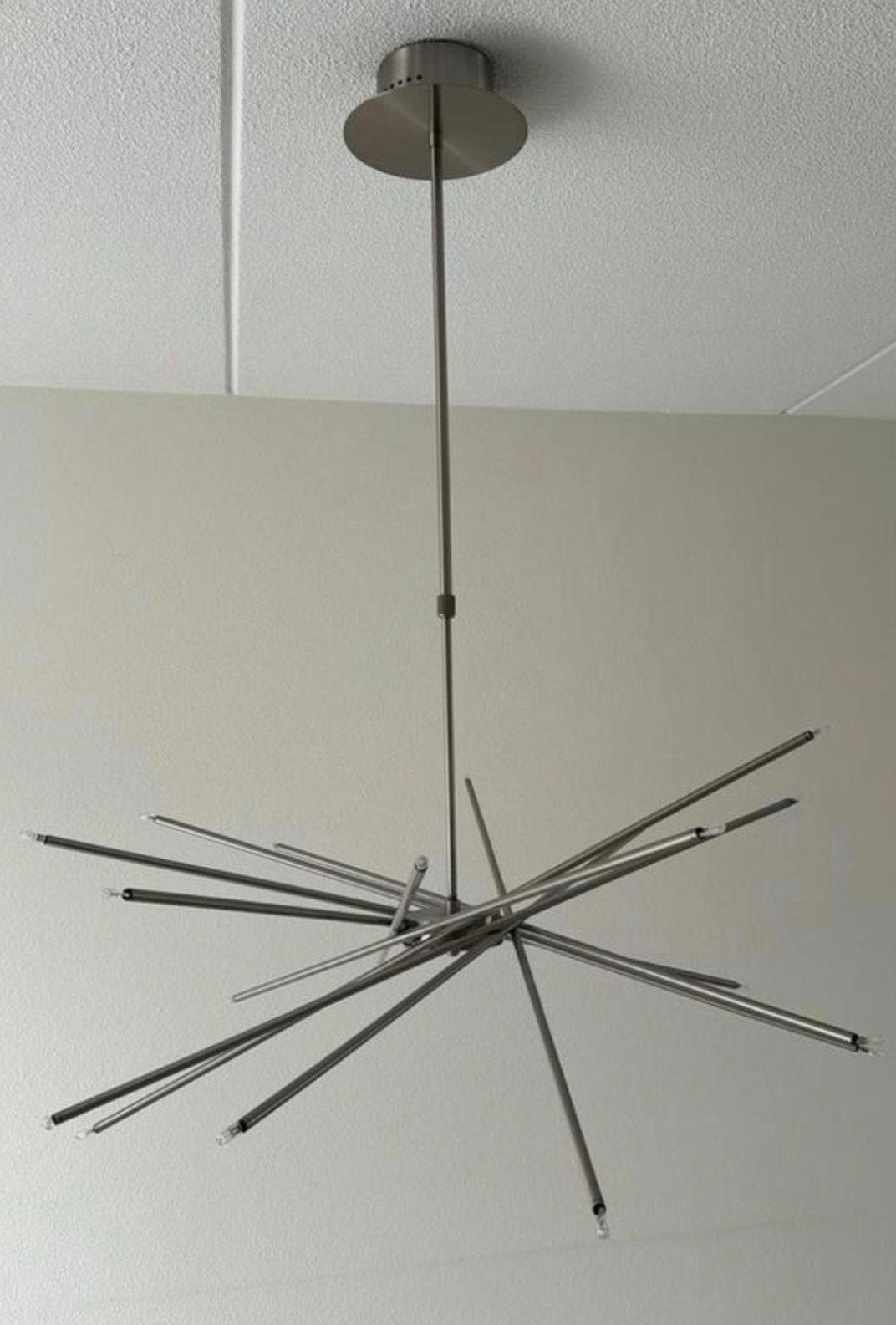 Moderne Sputnik Kroonluchter - Geborsteld Nikkel, Ophalen, Overige fittingen, Mikado, Zo goed als nieuw