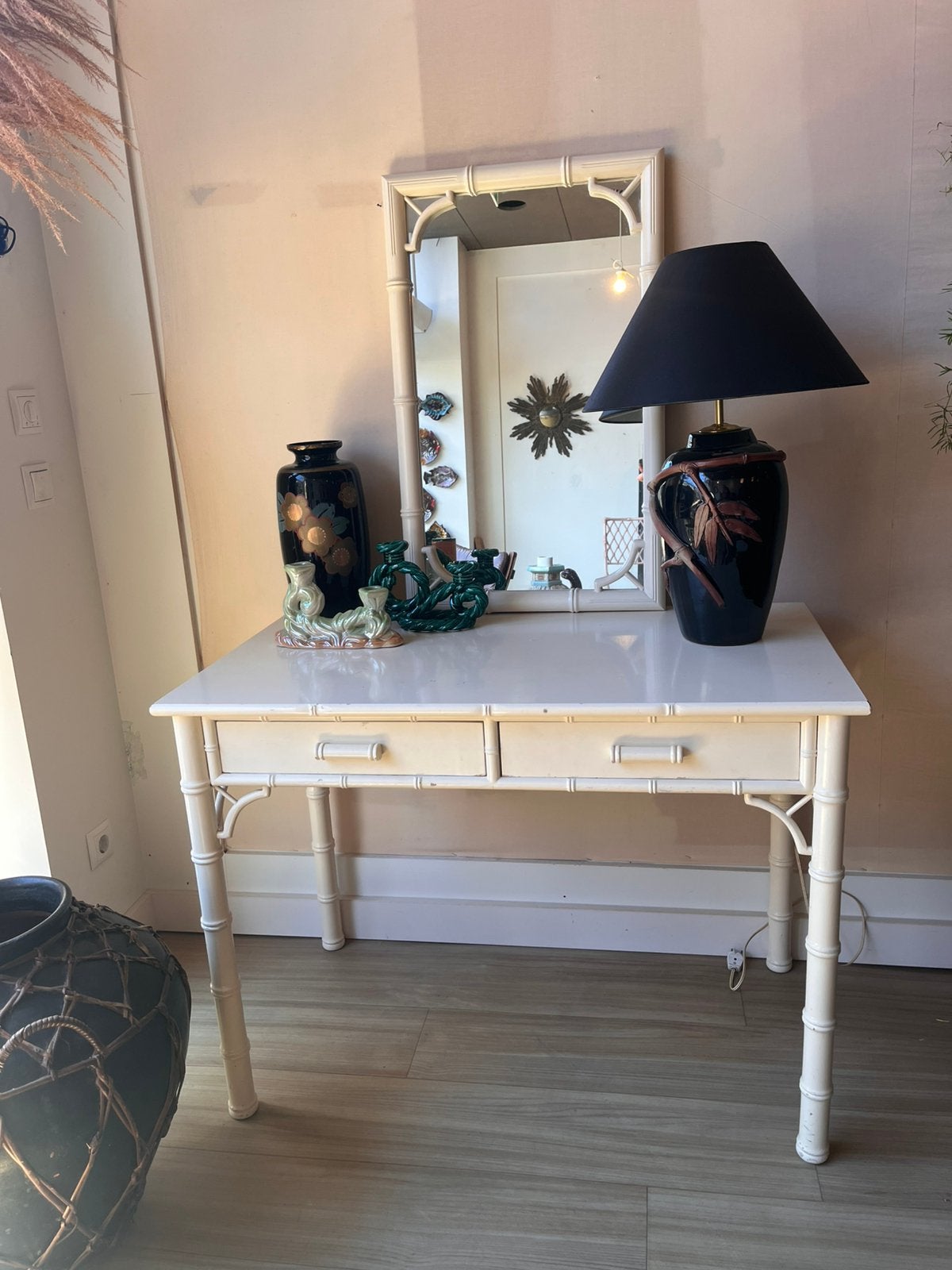 Faux bamboo consoletafel Sidetable kaptafel vintage, Ophalen, Vintage, 50 tot 100 cm, Zo goed als nieuw