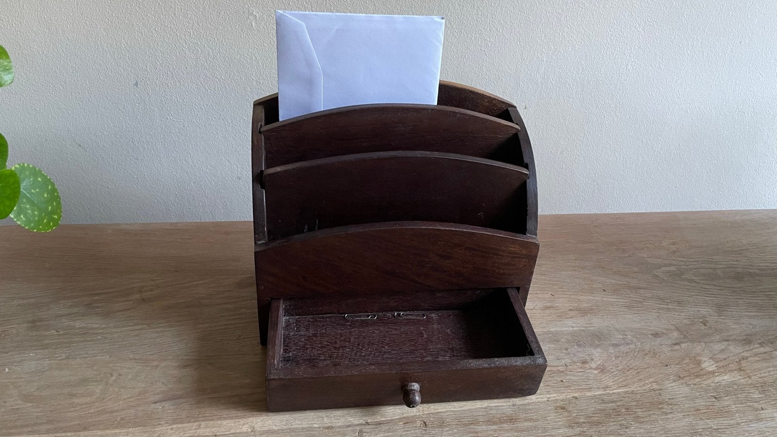 Vintage houten brievenbakje met lade, Ophalen