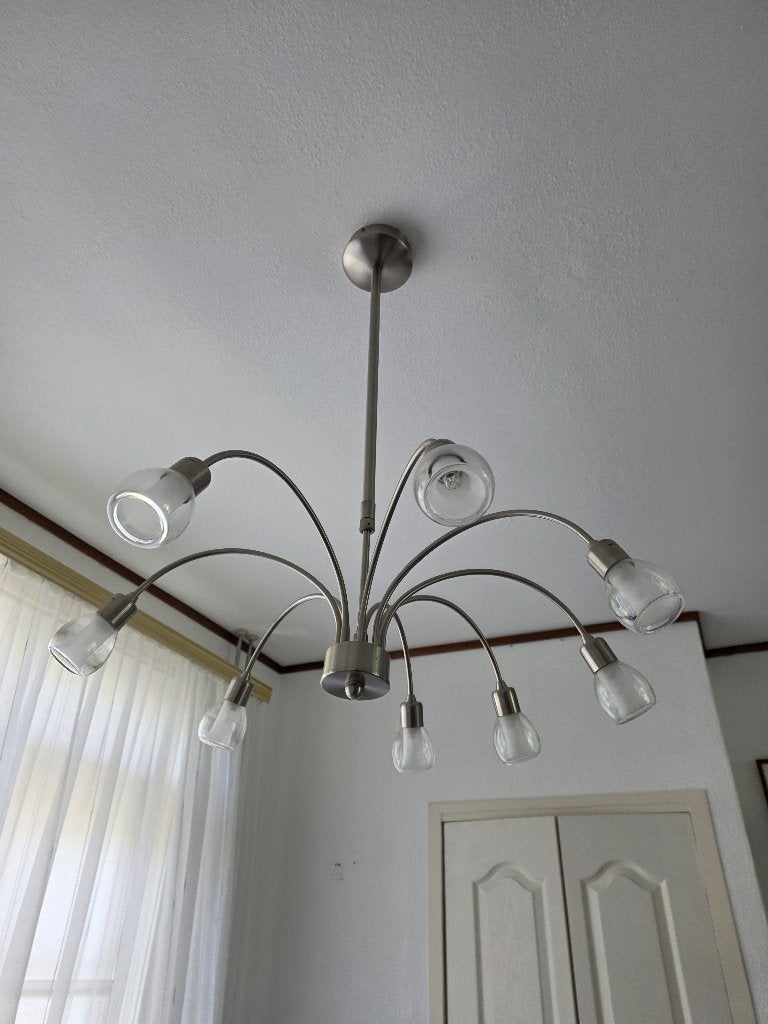 Hanglamp / plafondlamp met 8 armen / kelkjes, Ophalen, Gebruikt, Glas, Minder dan 50 cm