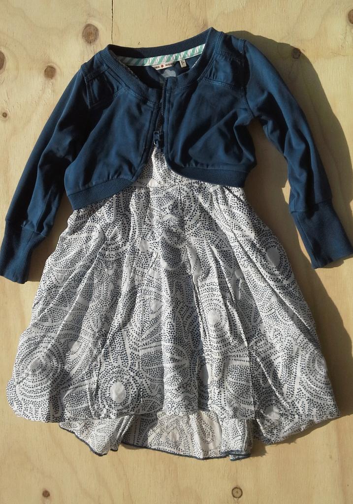 Feestelijke, grijsblauwe NoNo jurk met bolero, Meisje, Jurkje of Rokje, Ophalen of Verzenden, Nono