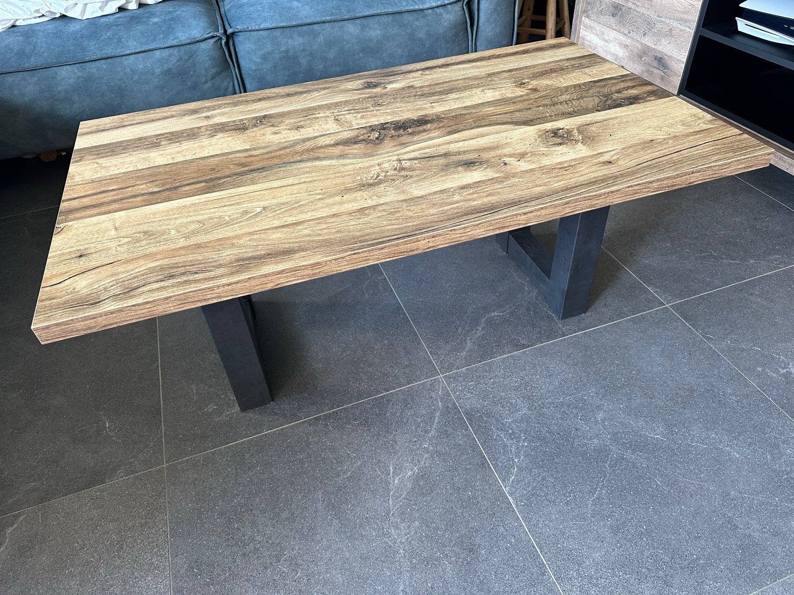 Pronto Salontafel Miori Houten blad met zwarte poten, Ophalen, 100 tot 150 cm, 50 tot 100 cm, Zo goed als nieuw