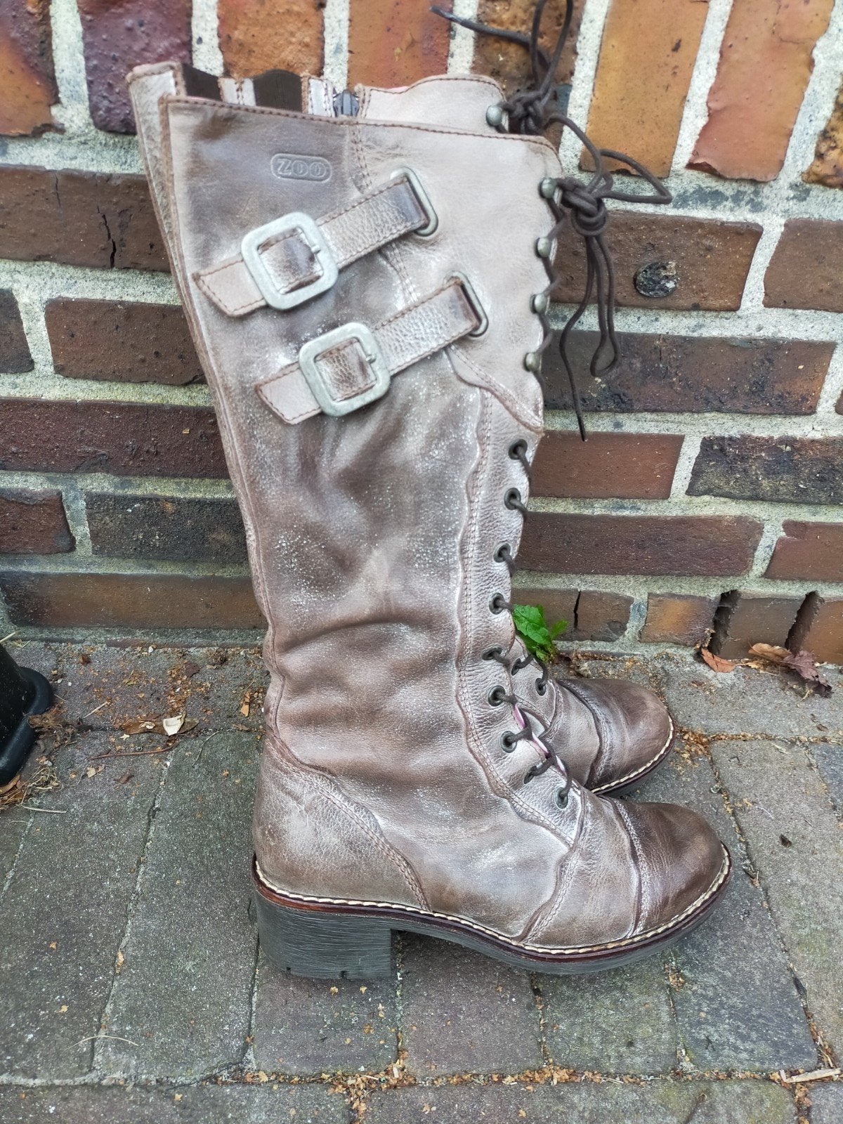 ZOO leren laarzen met veters en rits - Maat 37, Kleding | Dames, Hoge laarzen, Bruin, ZOO, Ophalen of Verzenden