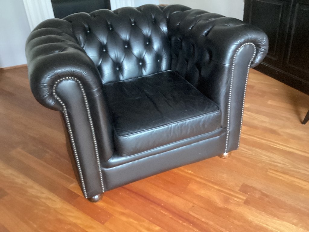 Chesterfieldstoel origineel (factuur aanwezig) zwart, Ophalen, Gebruikt, Chesterfield, 75 tot 100 cm