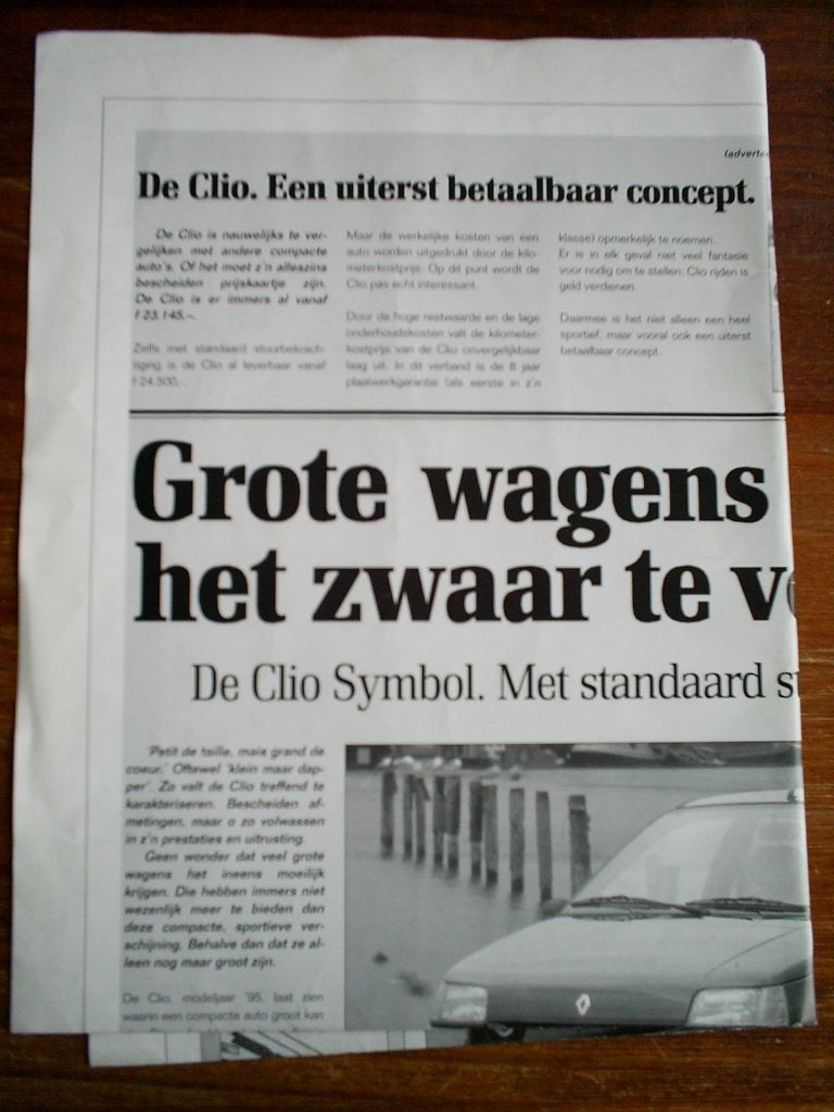 Renault Clio o.a. RSi 1995 4 pag., Ophalen of Verzenden, Zo goed als nieuw, Renault