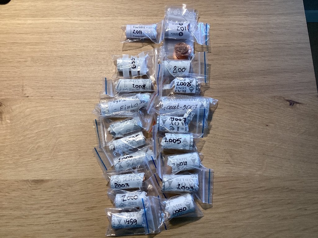 20 restrollen 1 en 2 cent Finland van 1999 tot 2011, Ophalen of Verzenden, Finland