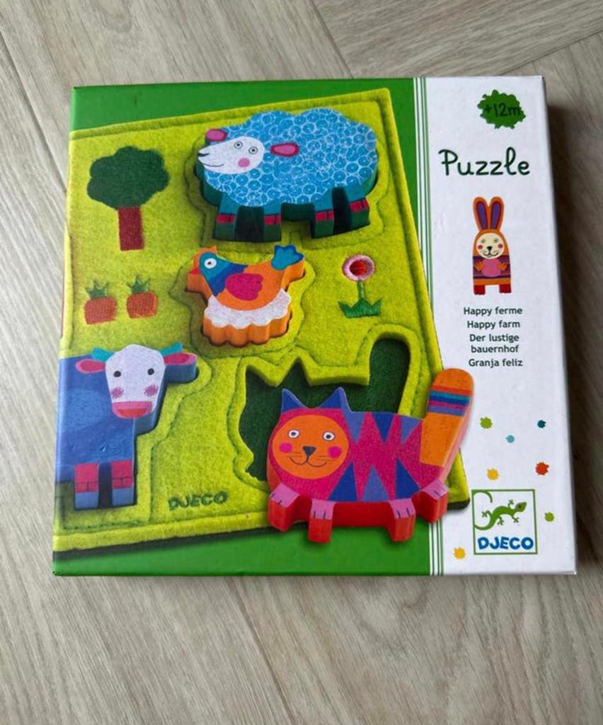 Djeco Houten Boerderij Dieren Puzzel 12m+, Ophalen of Verzenden, Zo goed als nieuw, Overige typen