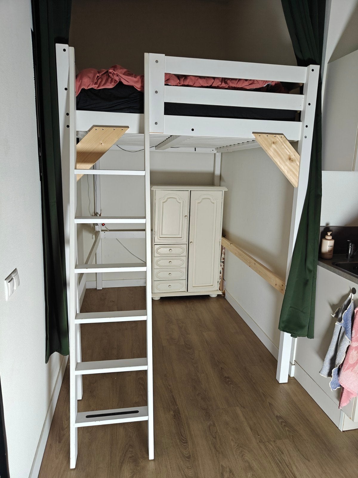 Witte Ikea Stora hoogslaper 140 x 200 twijfelaar, Ophalen, Gebruikt, Hoogslaper, Tweepersoons