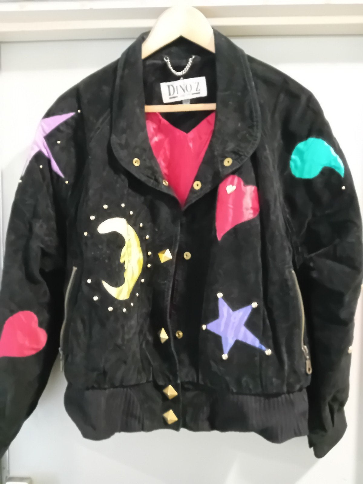 Vintage Dinoz Dames Jas - Uniek Design met Sterren en Maan, Zwart, Dinoz, Ophalen of Verzenden, Zo goed als nieuw