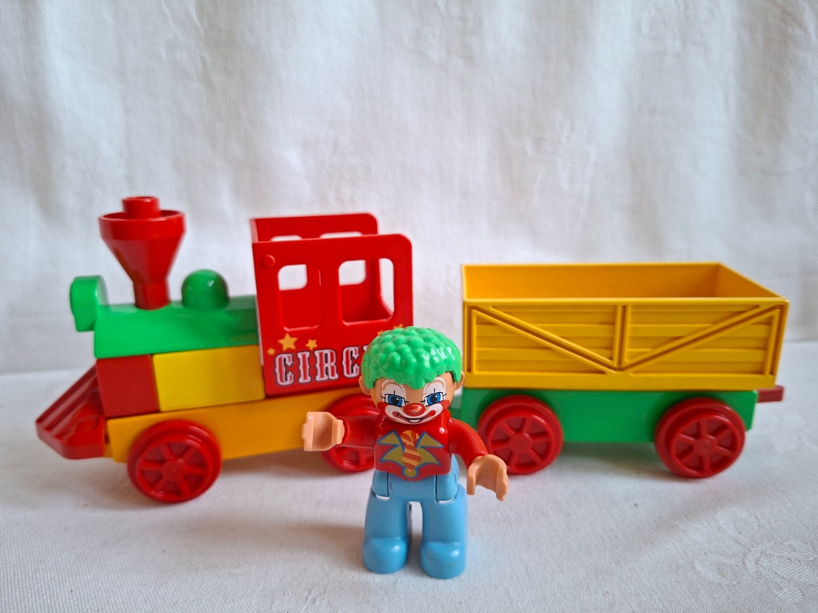 Duplo circus trein handtrein duwtrein met clown en wagon, Ophalen of Verzenden, Zo goed als nieuw, Duplo