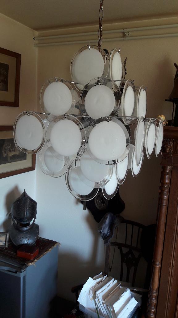 Design hanglamp, Vistosi Murano , 36 schijven, handgeblazen, Huis en Inrichting, Ophalen, Zo goed als nieuw, Glas, Modern design