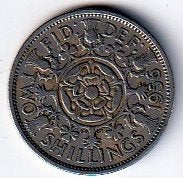 2  shilling  1956  Engeland. km. 906, Ophalen of Verzenden, Overige landen, Losse munt