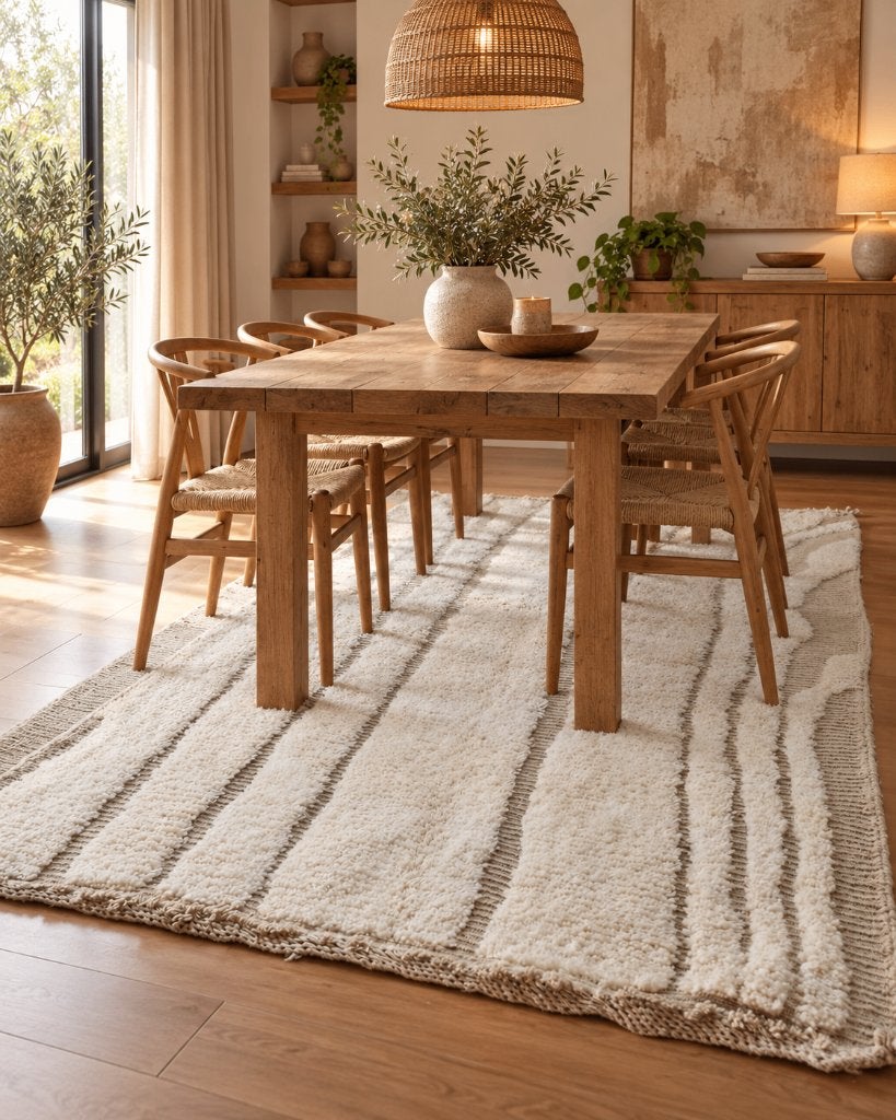 Wollen vloerkleed 150x250 ivoor taupe - handgemaakt, Beige, Ophalen of Verzenden, Japandi, Scandinavisch, boho chic, Maroccarpets