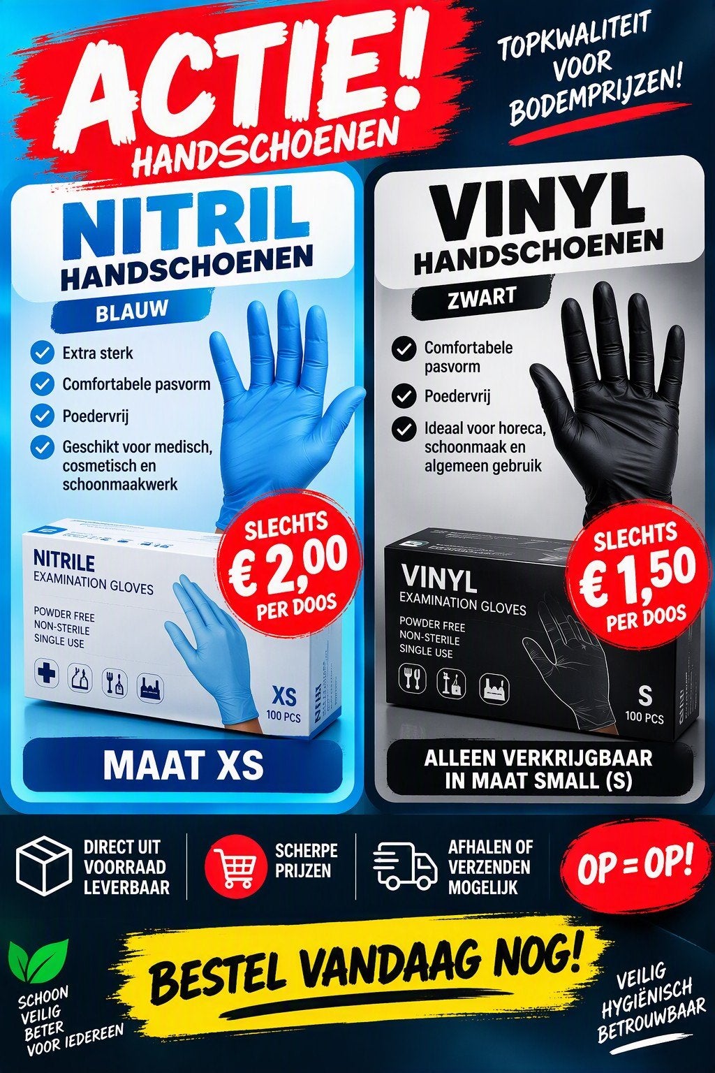 nitril en vinyl handschoenen, Ophalen of Verzenden, Tft company, Info@hynex.nl, Aalmserderweg