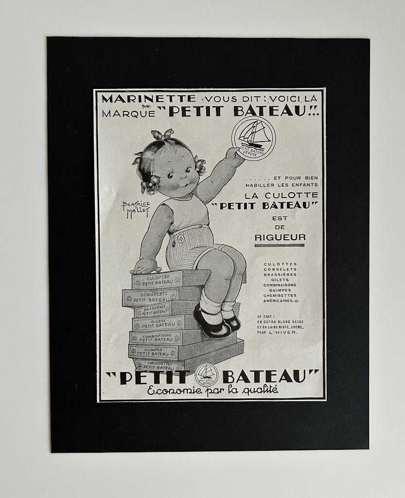 deco kleine oude papieren reclame - Petit Bateau - Martell, Ophalen of Verzenden, Gebruikt, Reclamebord