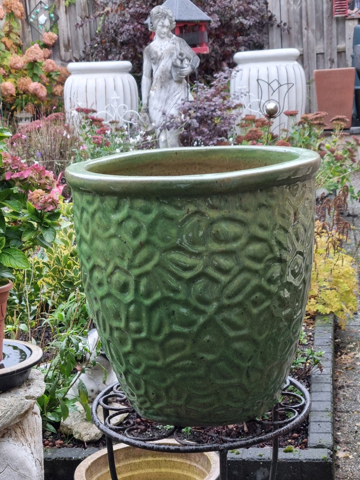 HOGE  plantenbak  38 cm   vorstbestendig terracotta  groen, Ophalen, 40 cm of meer, Rond, Zo goed als nieuw