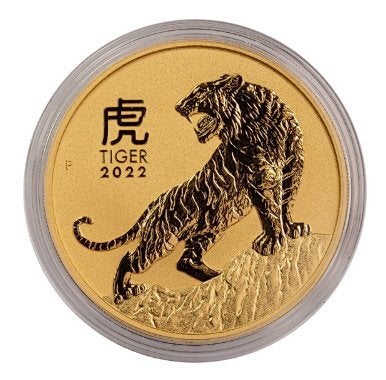 1/2 ounce goud Lunar 3 Year of the Tiger 2022 in capsule, Ophalen of Verzenden, Goud