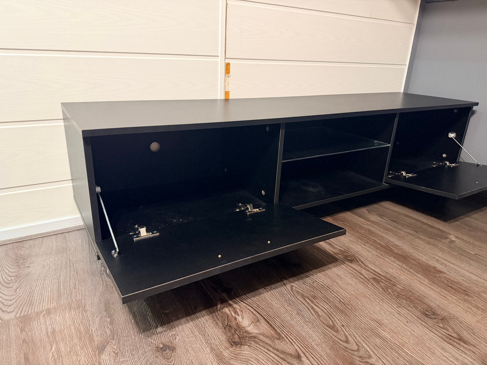 Zwart TV meubel 160x41x40 cm, Ophalen, Gebruikt, 150 tot 200 cm, Minder dan 100 cm