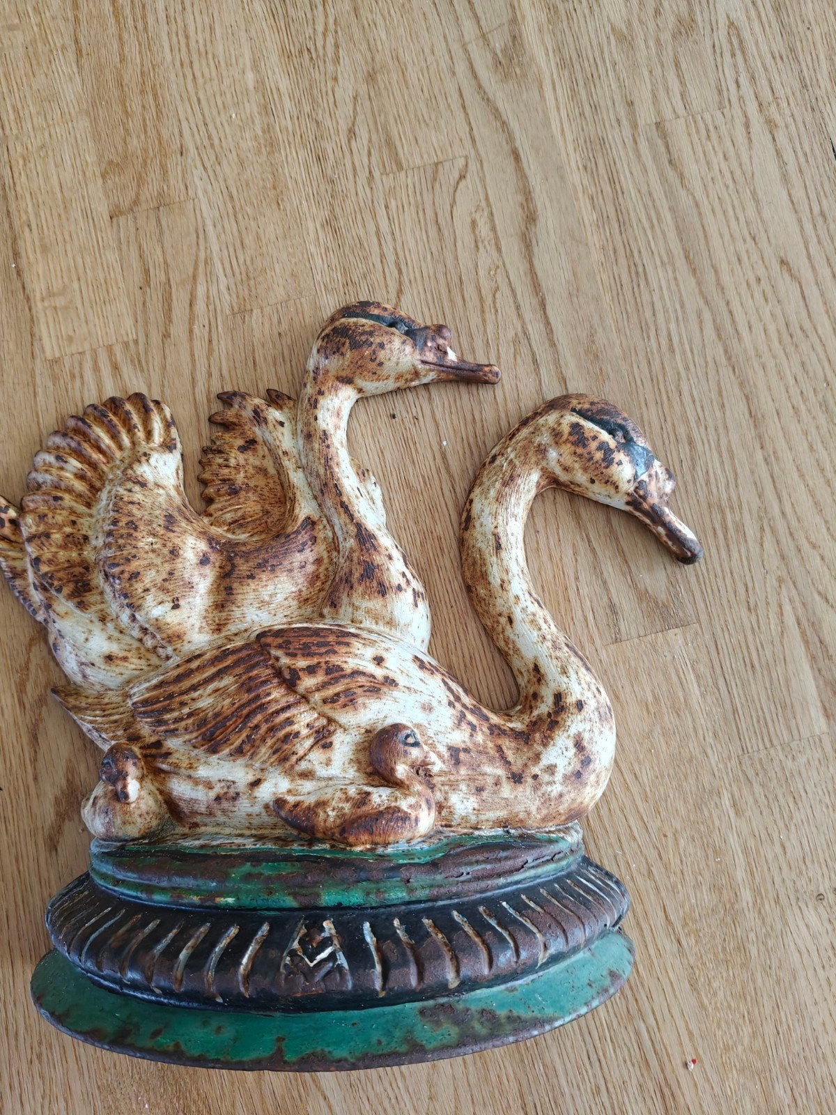 Antieke Gietijzeren Deurstopper ‘Dubbele Zwaan’ – ca. 1900 (, Ophalen of Verzenden
