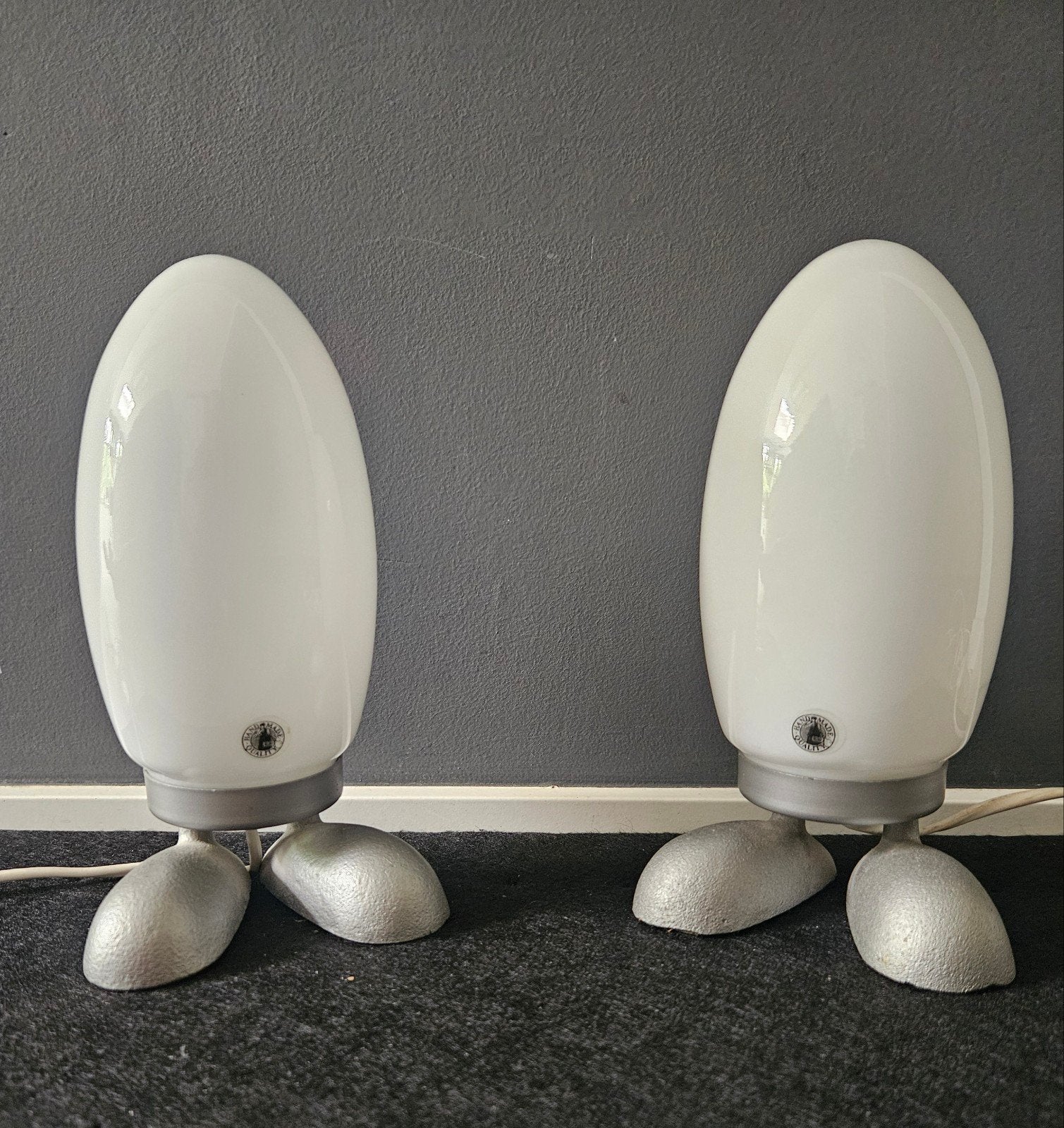 Set Vintage IKEA "Dino Egg" Tafellampen (Fjorton-Tatsuo), Wit, Ophalen of Verzenden, Glas, IKEA