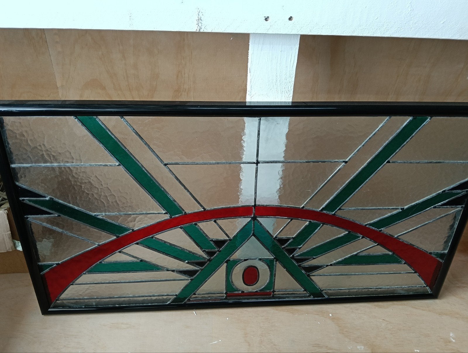 Art Deco Glas-in-lood Dubbel Paneel met Glasplaat, Antiek en Kunst, Ophalen