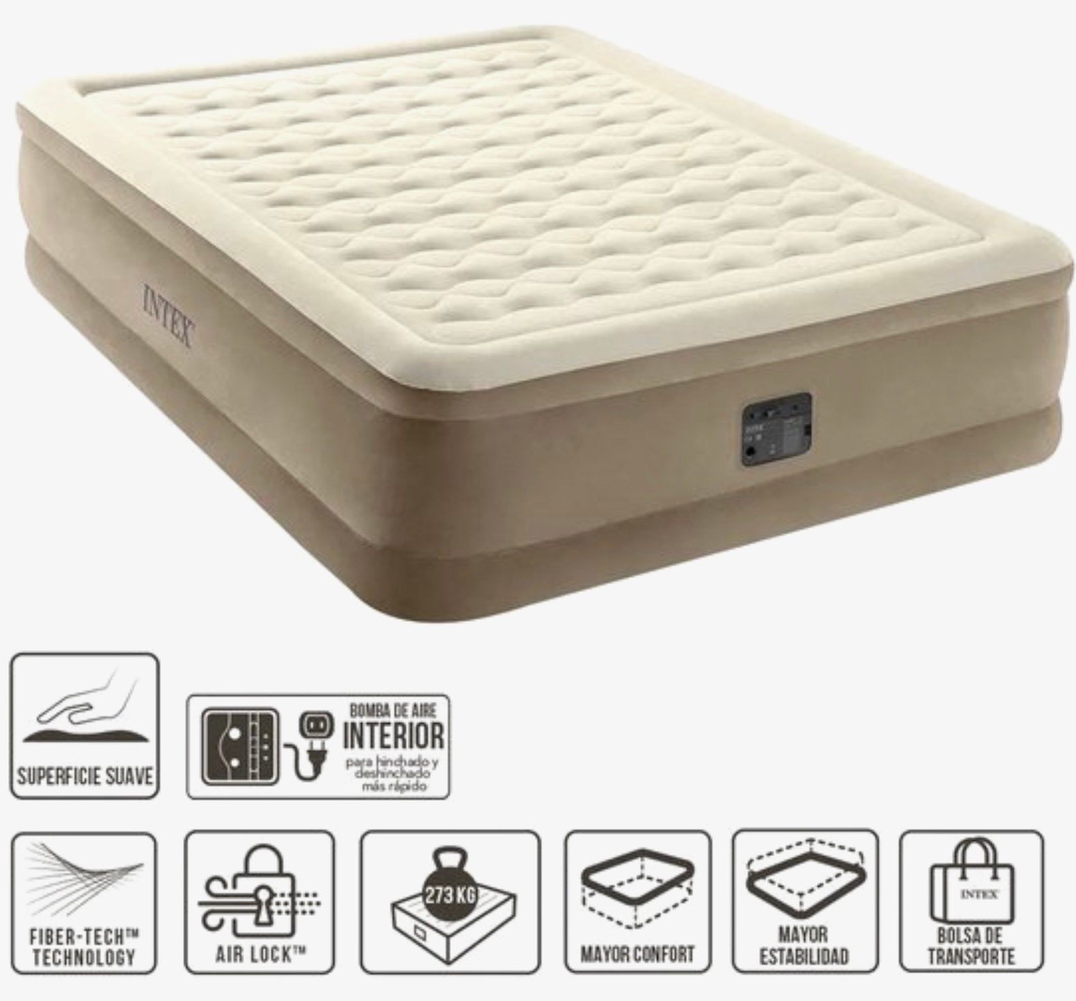 Intex queen plush luchtbed, Caravans en Kamperen, Luchtbedden, Ophalen, Ingebouwde pomp, Zo goed als nieuw, 2-persoons