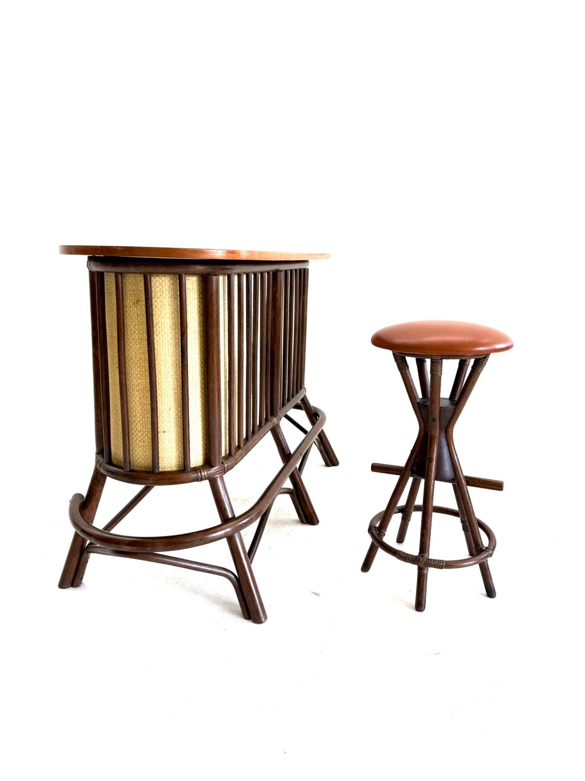 Vintage manou & rotan dry bar, Denemarken ‘60, Huis en Inrichting, Gebruikt, Inclusief barstoelen, Ophalen of Verzenden, Nvt