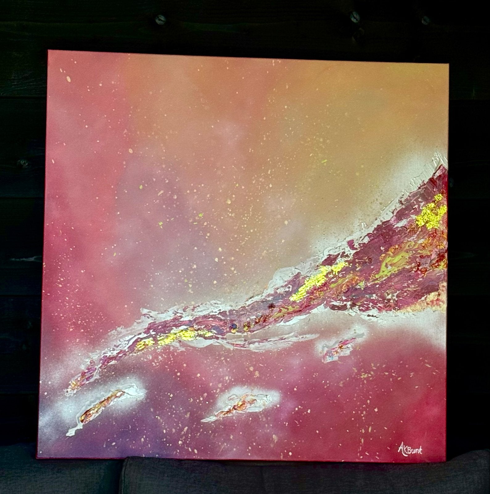 Abstract Schilderij 70x70 cm met Structuur en Bladgoud, Ophalen