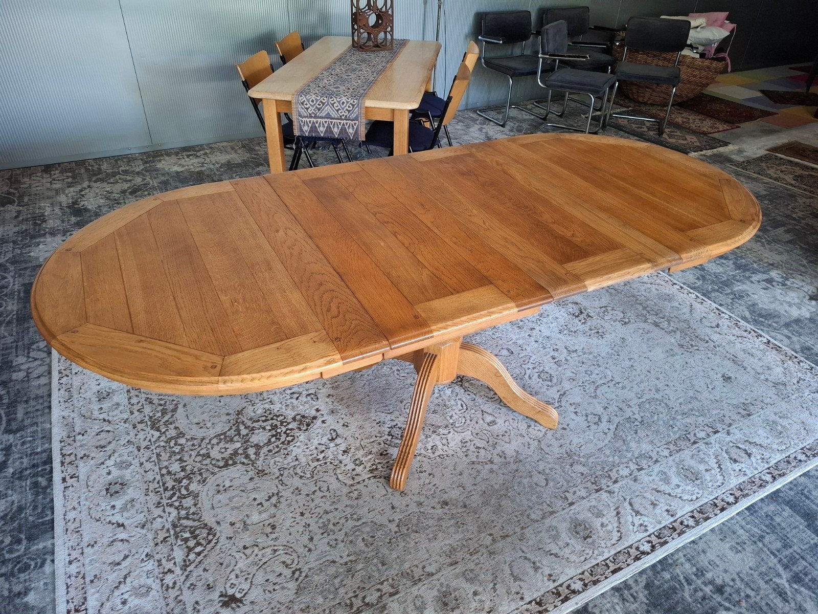 Bannink van Gogh kwaliteits Eiken Eettafel. Kijk zelf,, Ophalen, Zo goed als nieuw, 8 stoelen of meer