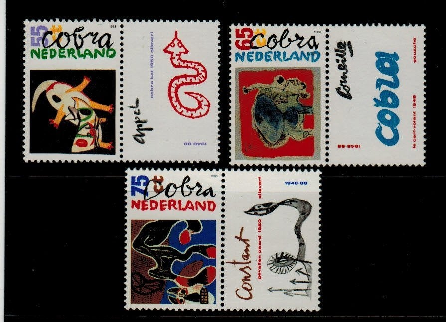 1408-1410 Moderne kunst (Cobra) 1988 Postfris, Postzegels en Munten, Postzegels | Nederland, Verzenden, Na 1940, Postfris