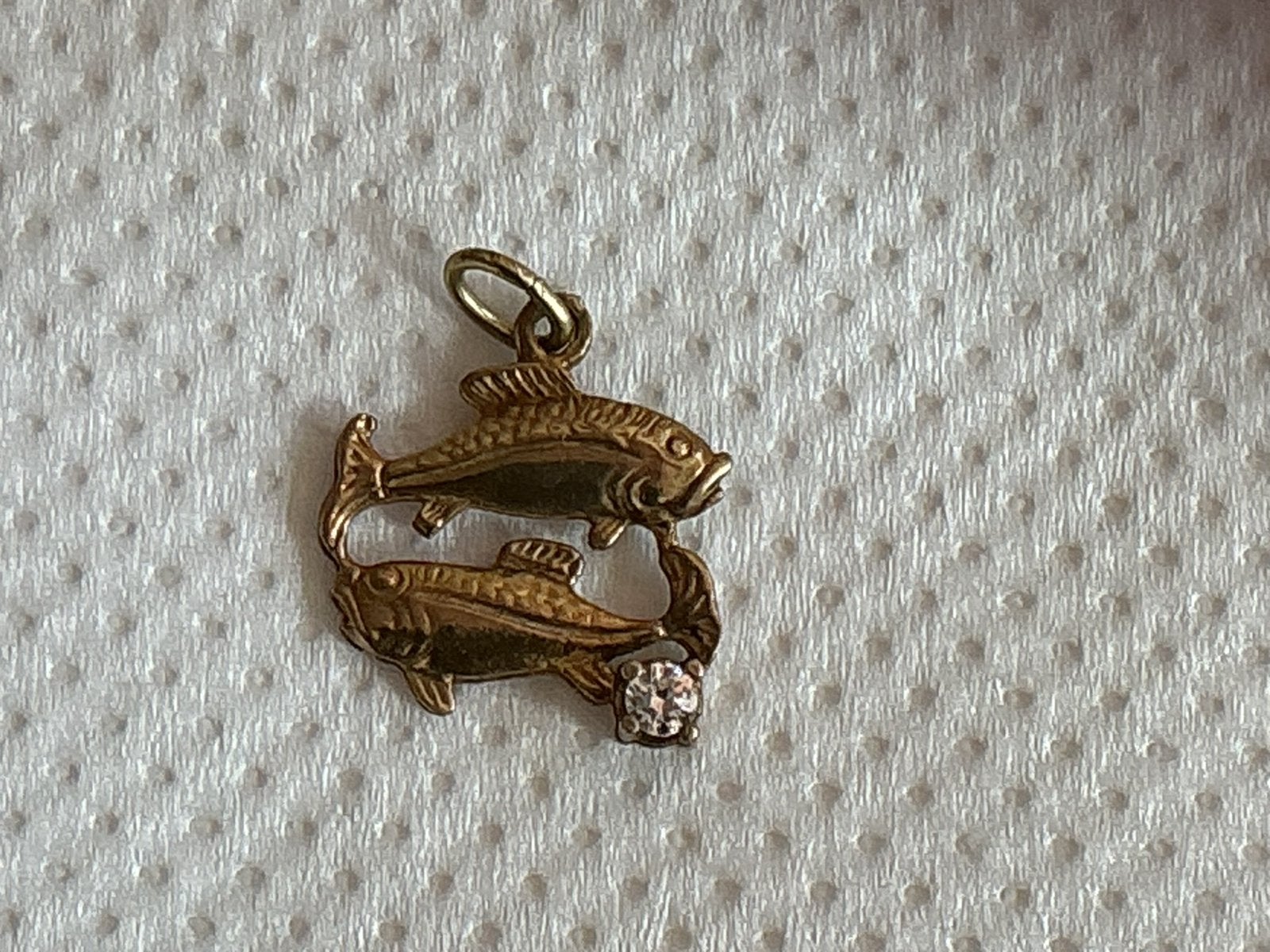Hanger Twee Vissen met Kristal-steentje, Ophalen of Verzenden, Zo goed als nieuw, Goud, Overige materialen