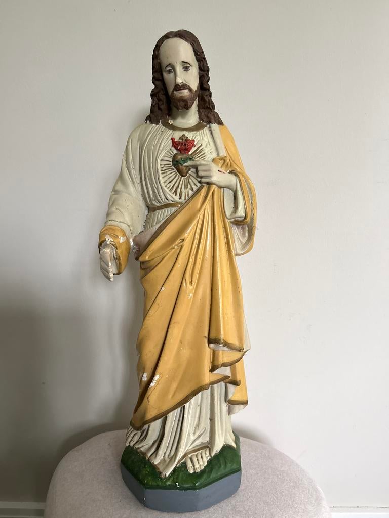 Vintage Heilig Hart Jezus Beeld - 64cm Hoog, Antiek en Kunst, Ophalen