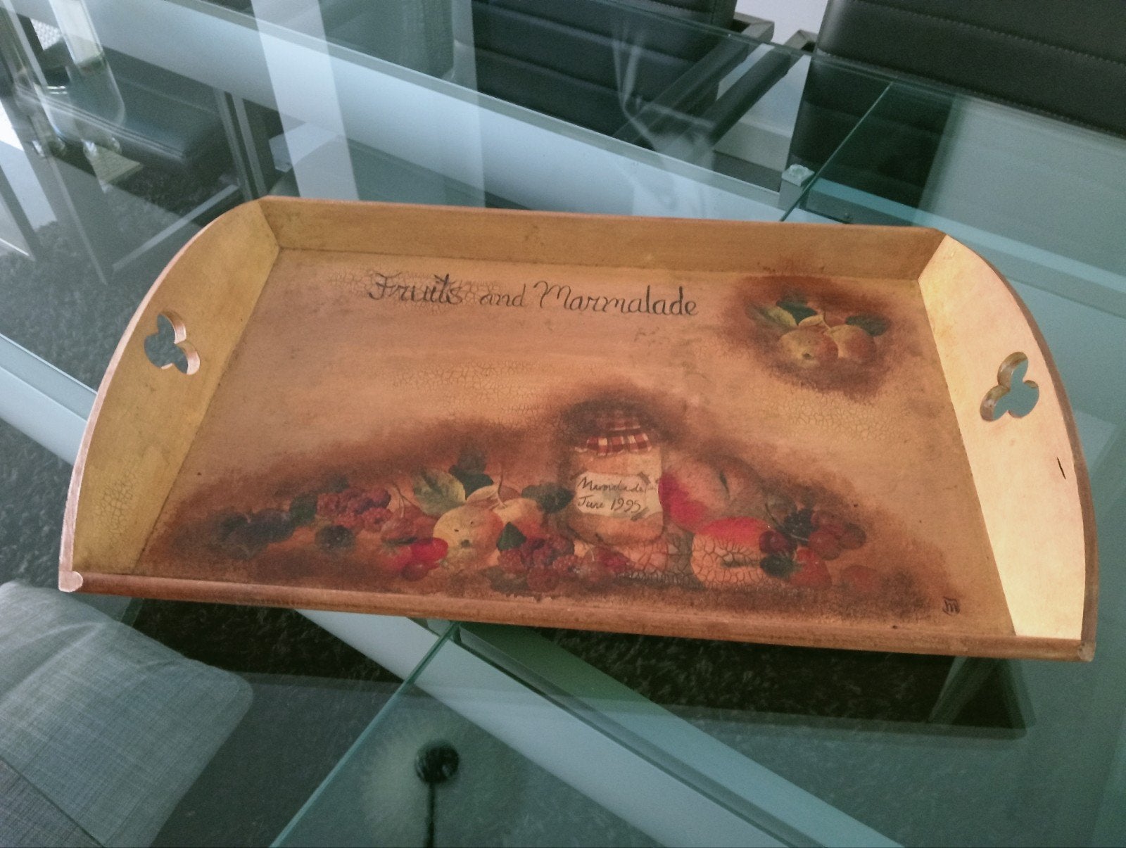 Groot houten Dienblad "Fruits and Marmalade", Huis en Inrichting, Woonaccessoires | Dienbladen, Gebruikt, Ophalen of Verzenden