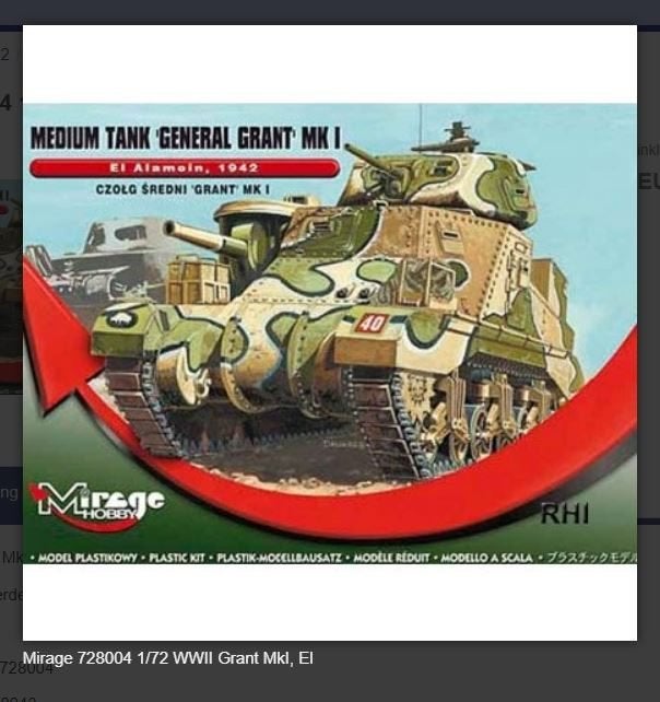 Bouwpakket Mirage-Hobby Mirage 728004 1/72 WWII Grant MkI, E, Italeri, 1:32 tot 1:50, Overige typen, Nieuw