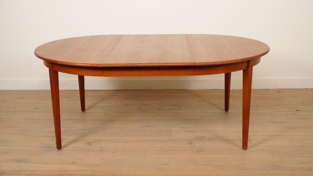 Vintage ronde eettafel | uitschuifbaar | teak | 125 - 185 cm, 100 tot 150 cm, Ophalen of Verzenden, Zo goed als nieuw, Vijf personen of meer