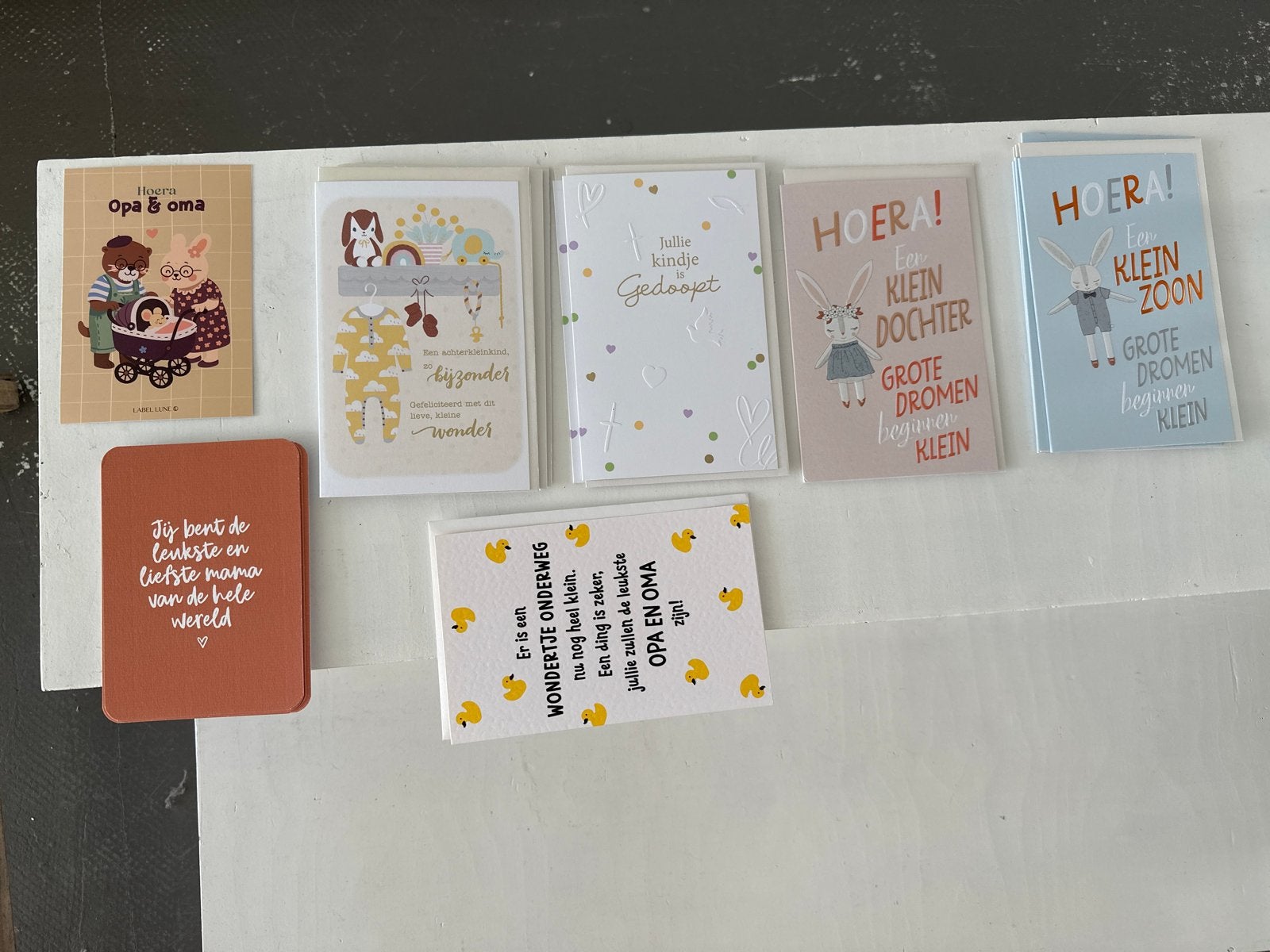 24 kaarten: baby, opa, oma, doop, zoon, dochter, Ophalen of Verzenden, Nieuw, Kind, Blanco kaart of Basiskaart