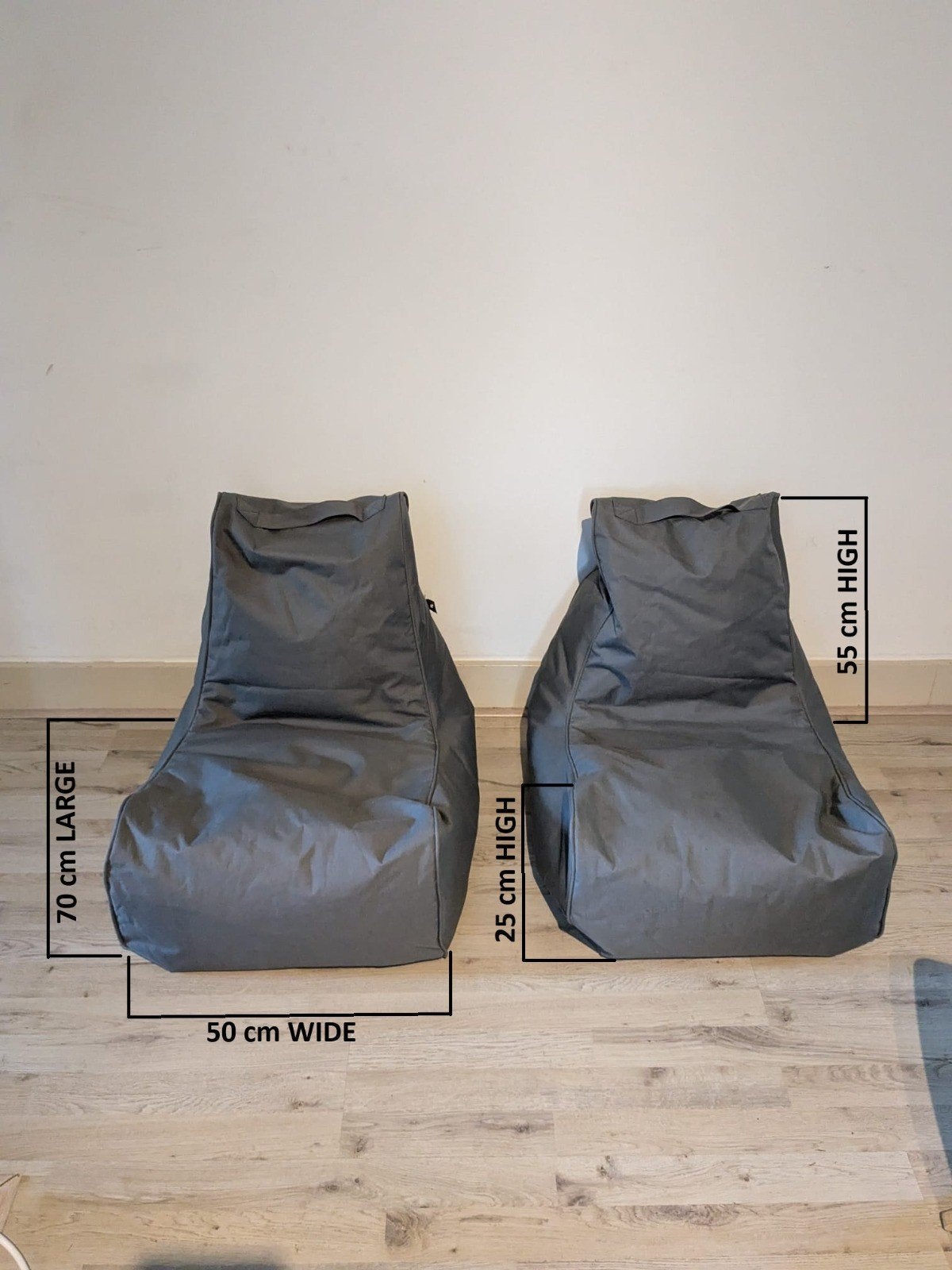 Set van 2 Puffi zitzakken - Grijs, 100% Polyester, Huis en Inrichting, Zitzakken, Zo goed als nieuw, Ophalen of Verzenden