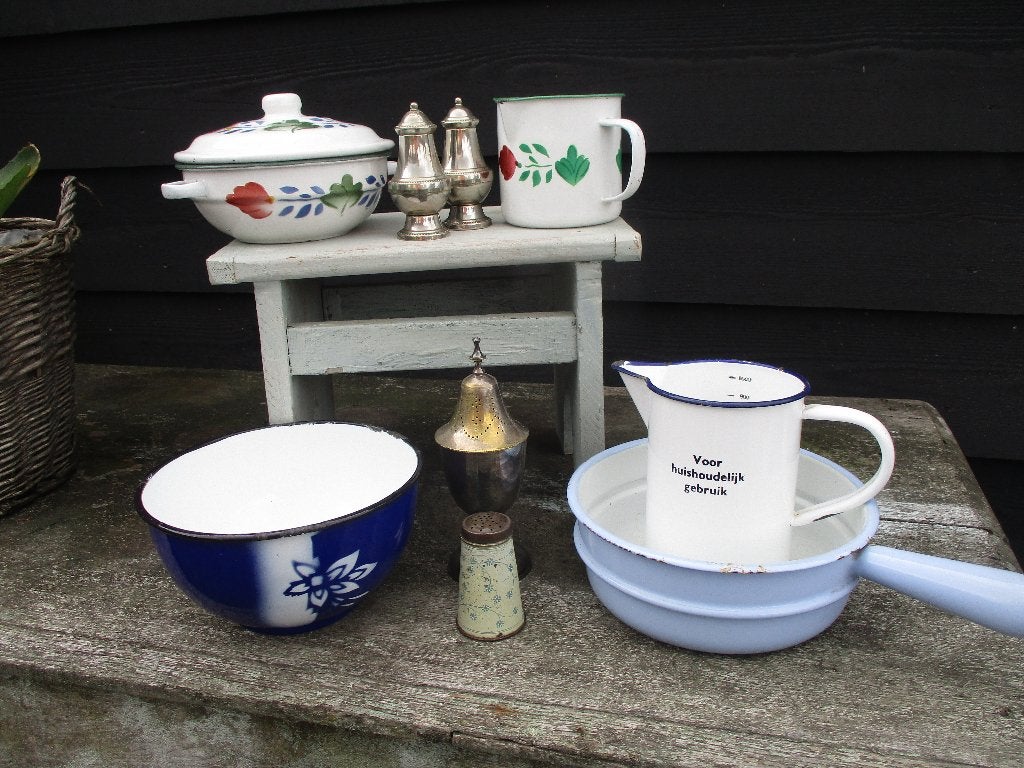 emaille kan, schaaltjes, pan en maatbeker, Ophalen of Verzenden