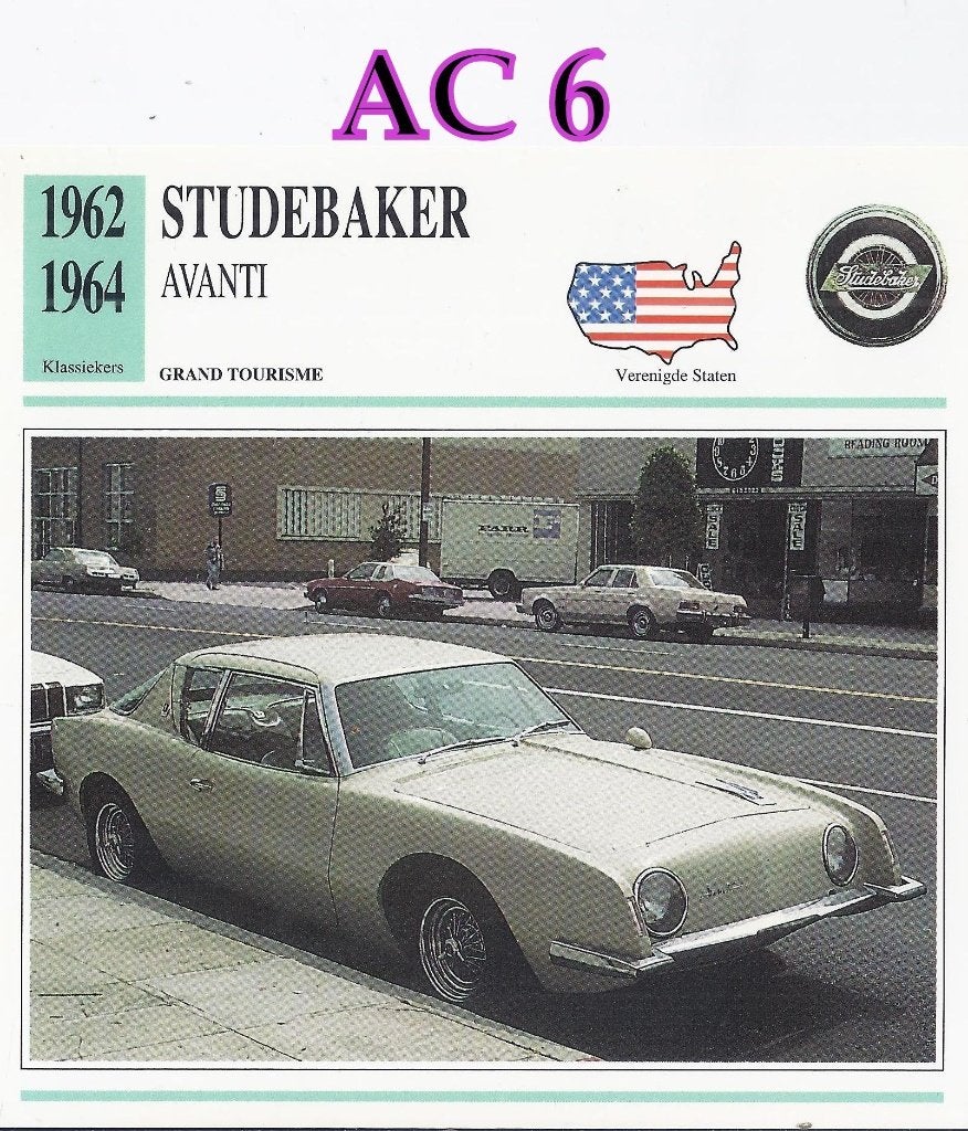 AC6  Autokaart  Studebaker  avanti, Ophalen of Verzenden, Zo goed als nieuw, Auto's
