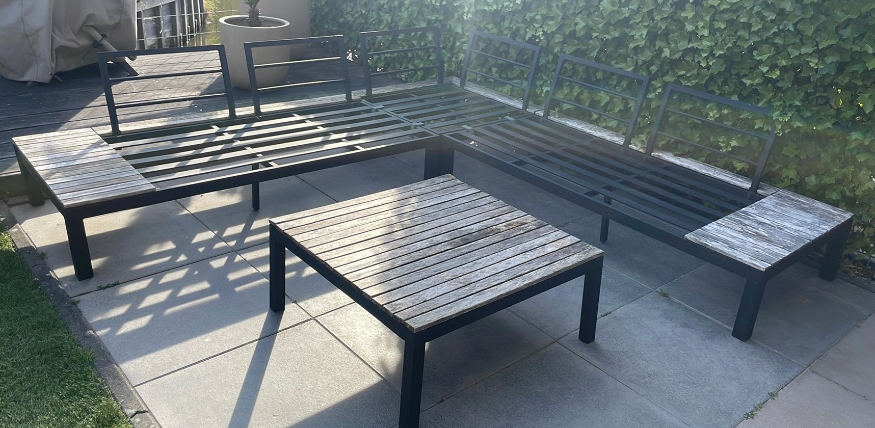 Loungeset cannes hout kwantum, Ophalen, 5 zitplaatsen, Gebruikt, Aluminium